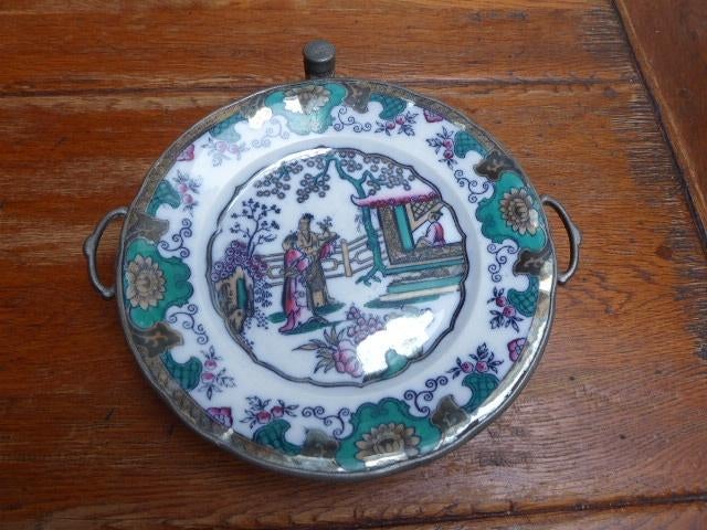 Antiek warmhoud bord met Japanse afbeelding, Ophalen of Verzenden