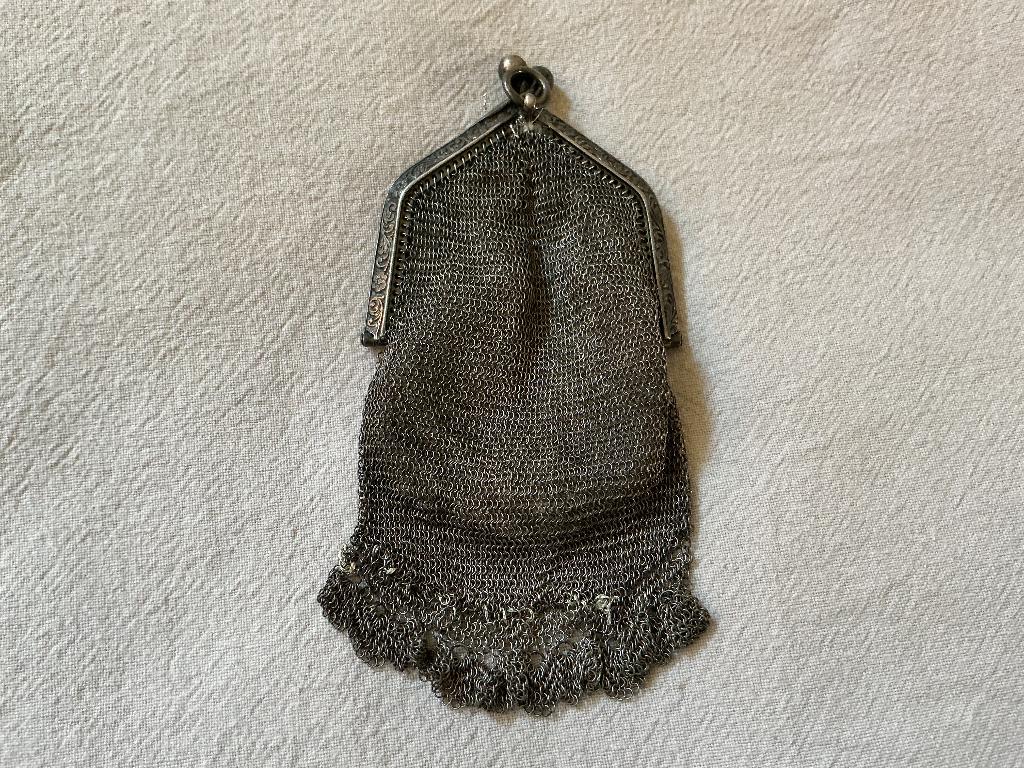 Antiek zilveren beursje chateleine, Antiek en Kunst, Ophalen, Zilver