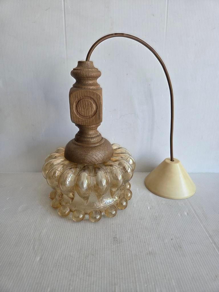 Vintage hanglamp - glas en hout - ME Marbach, Ophalen of Verzenden