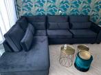 Loungebank/hoekbank Zwart Velvet - Ruim en Comfortabel, Huis en Inrichting, Banken | Complete zithoeken, Ophalen of Verzenden