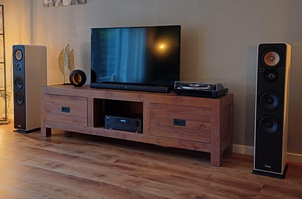 TV Meubel Teak Hout, Ophalen, Teakhout, Zo goed als nieuw, 200 cm of meer