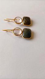 Fraaie zilver vergulde oorbellen Rozenkwarts Labradoriet, Hangers, Verzenden, Nieuw, Met edelsteen
