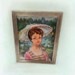 Vintage fotolijst meisje met parasol en zwanen, Ophalen