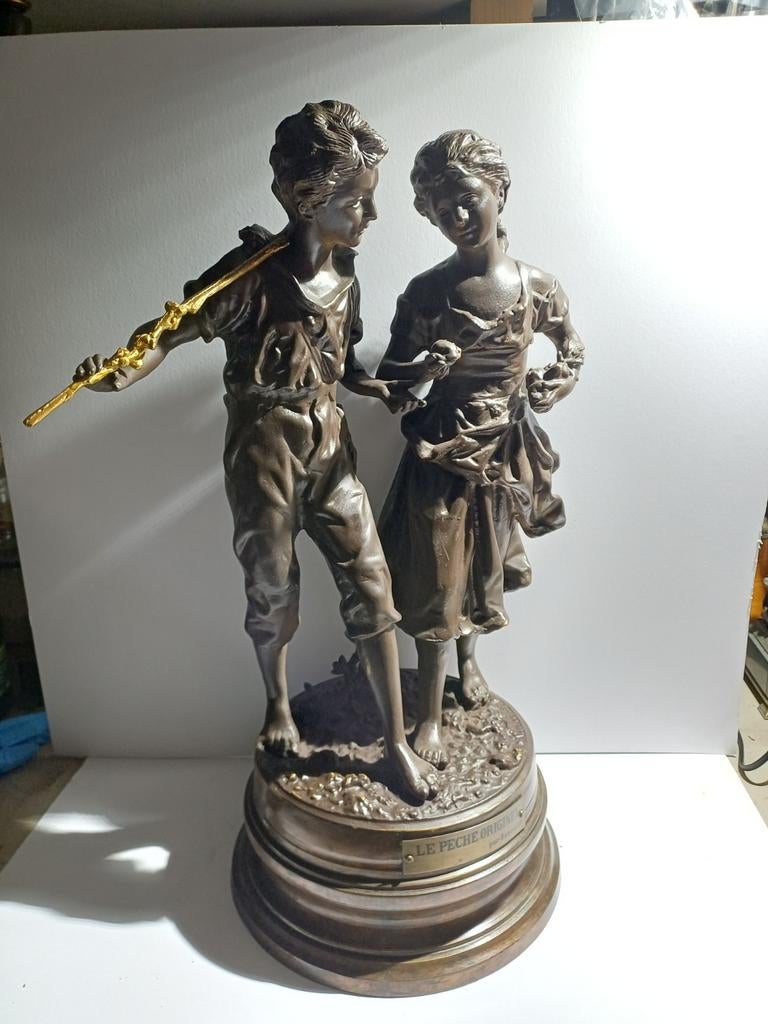 Brons dubbel beeld 62 CM hoog gesigneerd rancoulet, Antiek en Kunst, Antiek | Koper en Brons, Ophalen