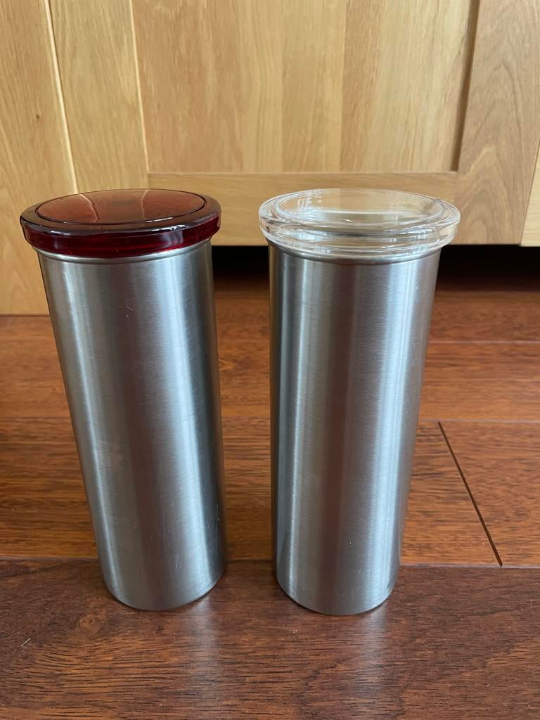 Brabantia koffiepad bussen met houder, Huis en Inrichting, Keuken | Keukenbenodigdheden, Ophalen, Gebruikt, Voorraadpot, Metaal