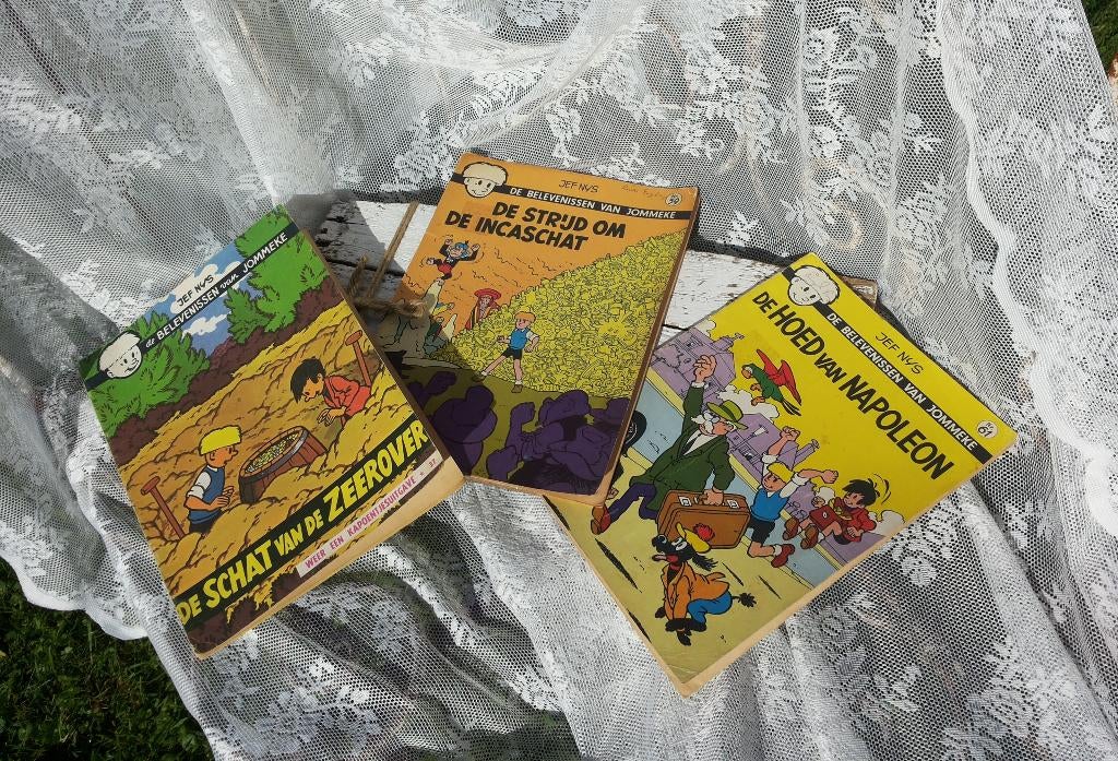 3 Strips: Belevenissen Jommeke. Vintage stripboeken Jef Nys, Meerdere stripboeken, Ophalen of Verzenden, Gelezen, Jef Nys