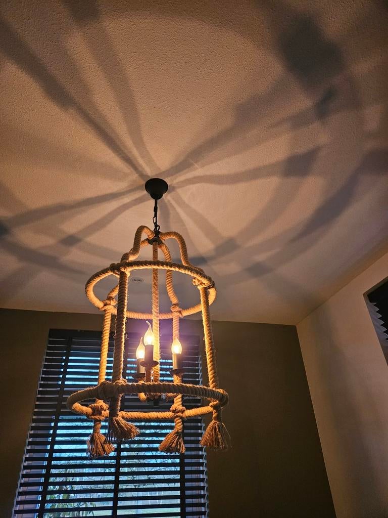 Riviera Maison Kroonluchter/Hanglamp - Sfeervol Touw Design, Huis en Inrichting, Lampen | Kroonluchters, Zo goed als nieuw, Metaal