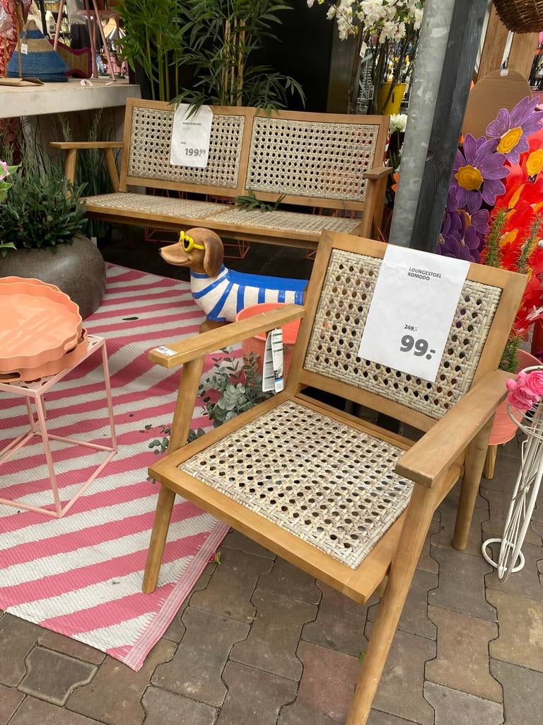 tuinset Houten lounge bank en stoelen met rotan, Ophalen, Overige kleuren, Nieuw, Eén