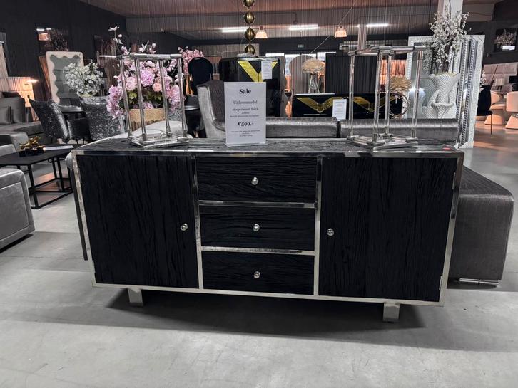 Dressoir Sleeperwood Zwart/Zilver 180cm - Showroom Sale!, Huis en Inrichting, Kasten | Dressoirs, Zo goed als nieuw, 150 tot 200 cm