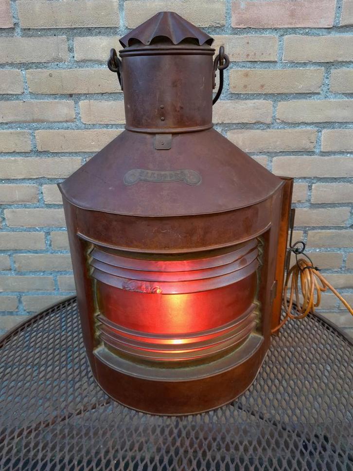 Antieke koperen bakboord scheepslamp - maritieme decoratie, Antiek en Kunst, Antiek | Lampen, Ophalen