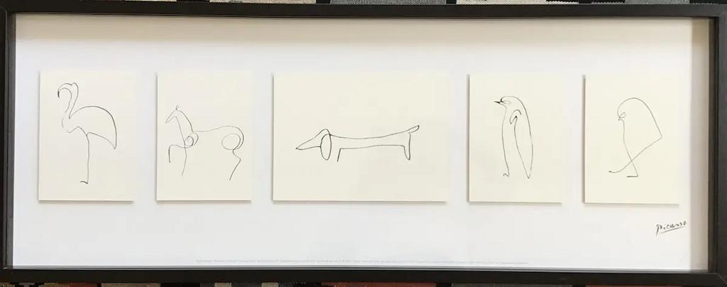Ingelijste Picasso dieren tekeningen - Olunda IKEA vintage, Ophalen of Verzenden