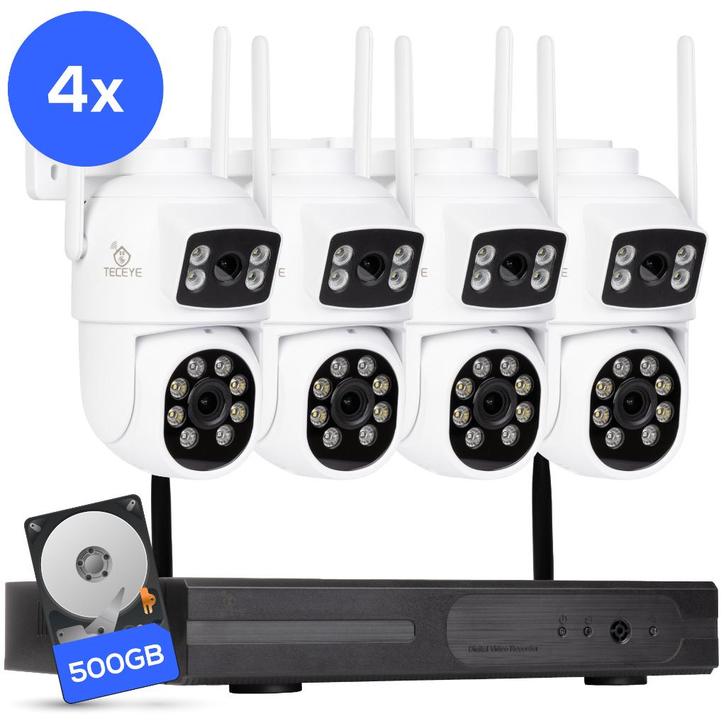 Teceye WiFi beveiligingsset 4 camera's + 500GB opslag CCTV, Audio, Tv en Foto, Videobewaking, Nieuw, Buitencamera, Ophalen of Verzenden