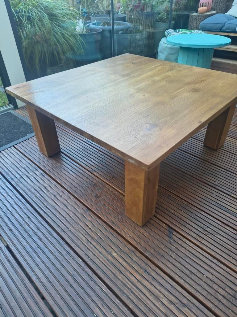 Teak houten salontafel - vierkant 80x80, Ophalen, 50 tot 100 cm, 50 tot 100 cm, Zo goed als nieuw