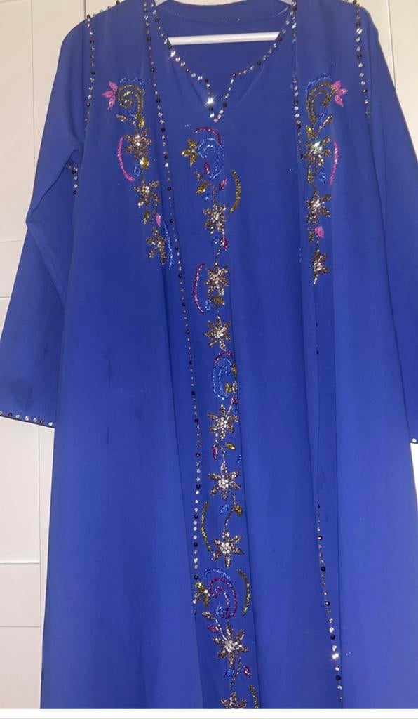 Mooie 2 delige koningsblauwe  kaftan Caftan set maat L/XL, Ophalen of Verzenden, Zo goed als nieuw, Maat 46/48 (XL) of groter