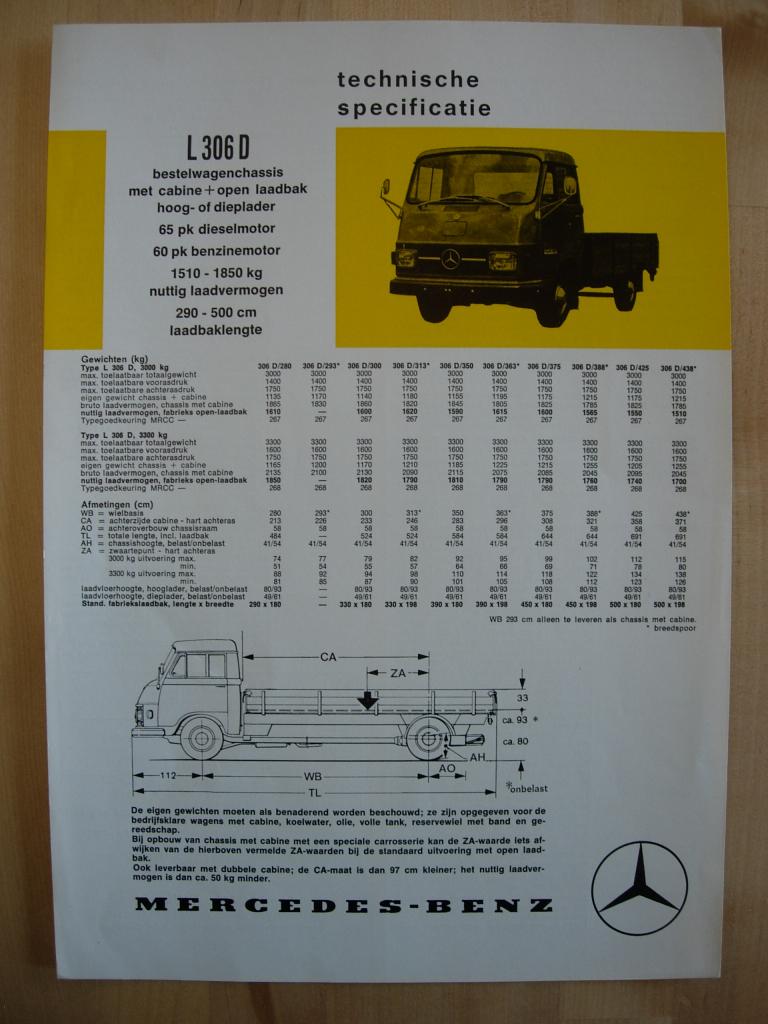 Mercedes 306 307 Technische Specificatie folder 1972 306D, Zo goed als nieuw, Mercedes-Benz, Mercedes, Ophalen of Verzenden