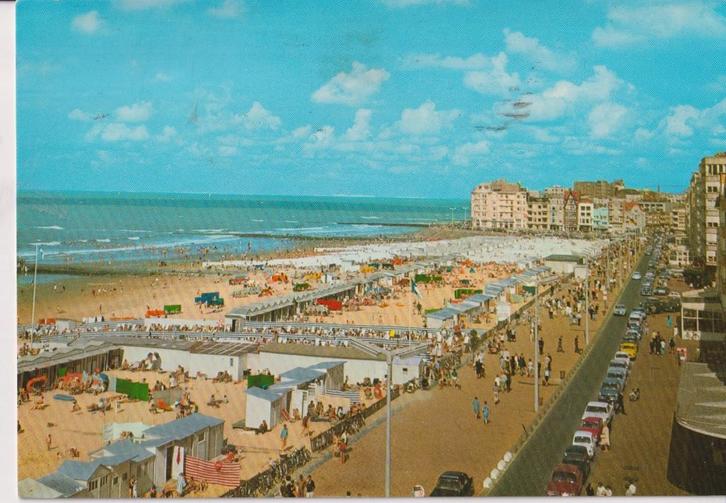 België , Knokke met auto's , Albert plage / strand, Verzamelen, Ansichtkaarten | België, Gelopen, West-Vlaanderen, 1940 tot 1960