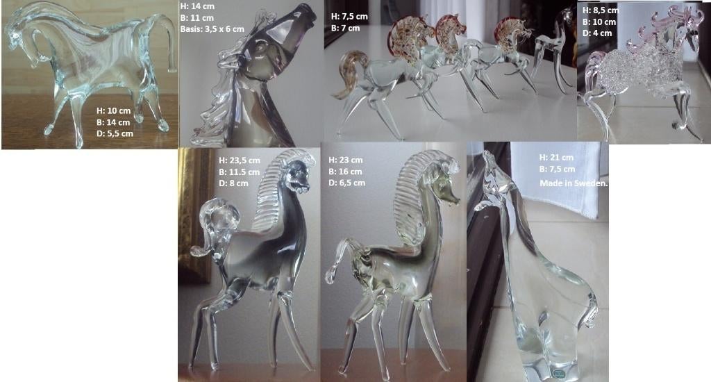 Paarden beeld, volglazen beelden, helemaal gaaf, set 7x, Antiek en Kunst, Antiek | Glas en Kristal, Ophalen of Verzenden
