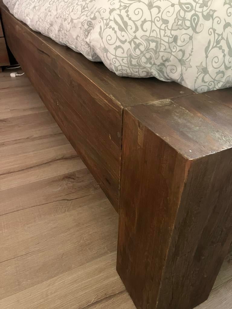 Goossens Bedframe Duo 180x200, Huis en Inrichting, Slaapkamer | Bedden, Ophalen, Bruin, Tweepersoons, Zo goed als nieuw