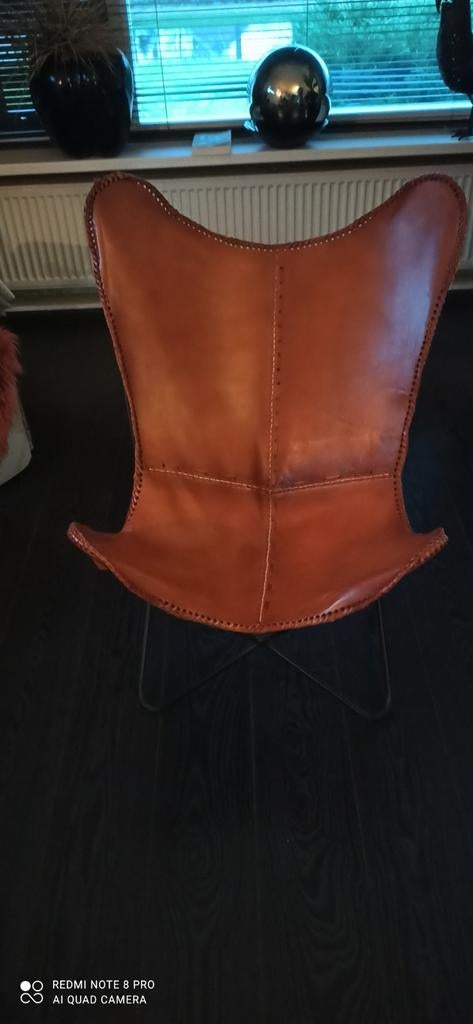 Leren vlinder stoel, Ophalen, Zo goed als nieuw, Bruin, Eén