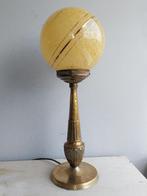 Vintage Art Deco tafellamp messing opaline bol Clichy glas, Ophalen of Verzenden