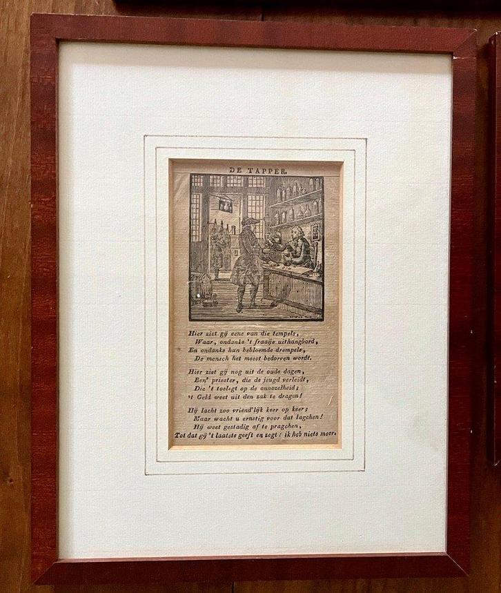 Antieke houtgravure De Tapper, Antiek en Kunst, Kunst | Etsen en Gravures, Ophalen of Verzenden