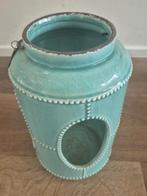 2 decoratieve windlicht/lantaarn in turquoise keramiek, Ophalen of Verzenden, Gebruikt