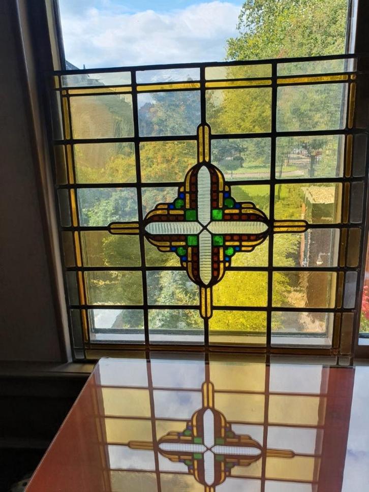 Schitterend mooi en kleurig Glas in lood paneel (2.16), Antiek en Kunst, Antiek | Glas en Kristal, Ophalen