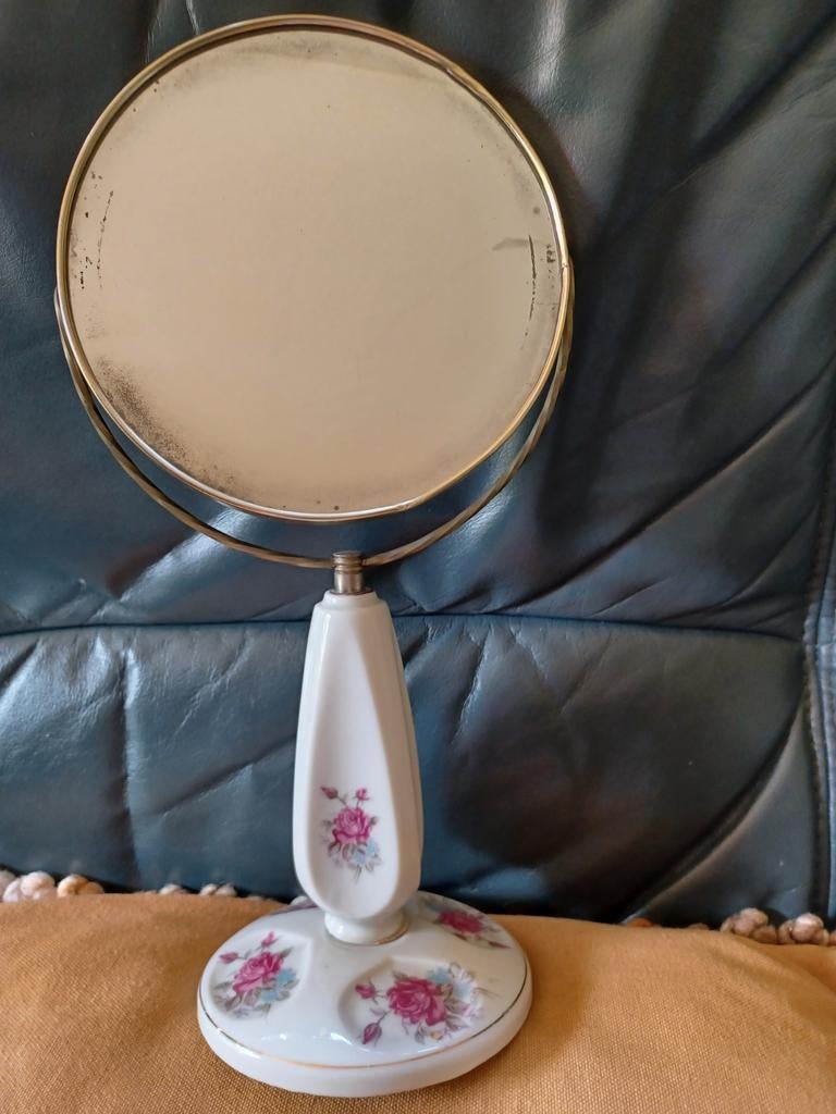 Vintage Spiegel met Vergrootglas - Porselein en Messing, Antiek en Kunst, Ophalen of Verzenden, Rond, Minder dan 50 cm, Minder dan 100 cm