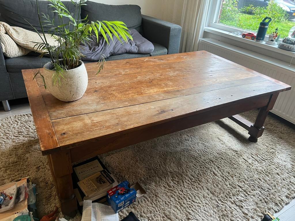 Antieke salontafel grenen ?, Ophalen, Gebruikt, 100 tot 150 cm, .