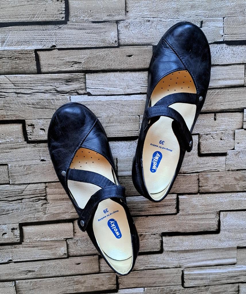 WOLKY - als nieuw leren donkerblauwe ballerina's, maat 39, Kleding | Dames, Schoenen, Wolky, Ballerina's, Zo goed als nieuw, X