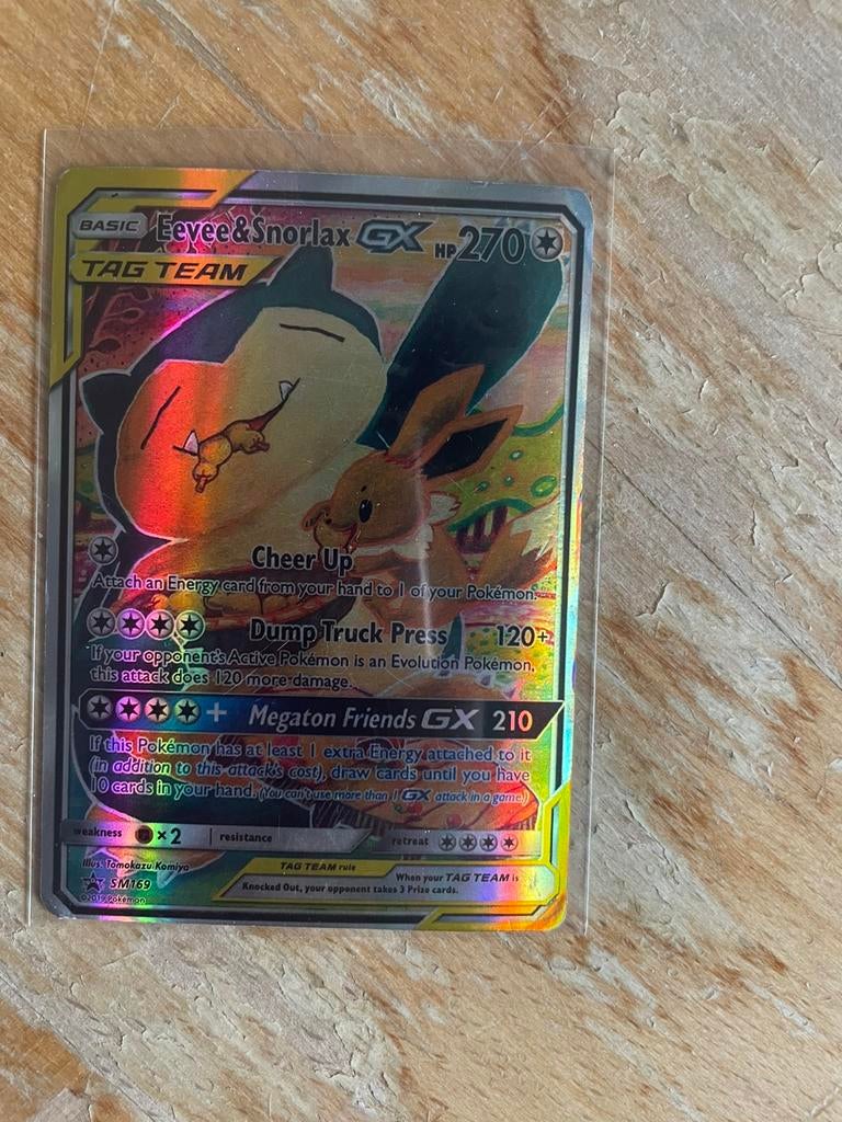 eevee & snorlax GX SM169, Ophalen of Verzenden, Gebruikt, Losse kaart, Foil