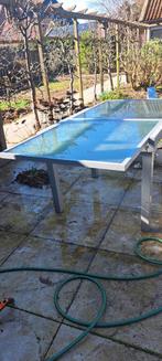 Tuintafel 90x90 met glazen blad, Ophalen, Gebruikt, Vierkant, Metaal