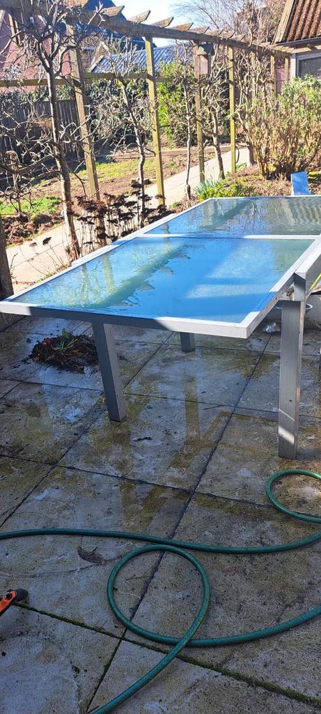 Tuintafel 90x90 met glazen blad, Tuin en Terras, Tuintafels, Gebruikt, Vierkant, Metaal, Ophalen