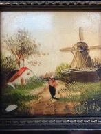 Mini schilderijtje Hollands landschap – gesigneerd Gito, Ophalen of Verzenden