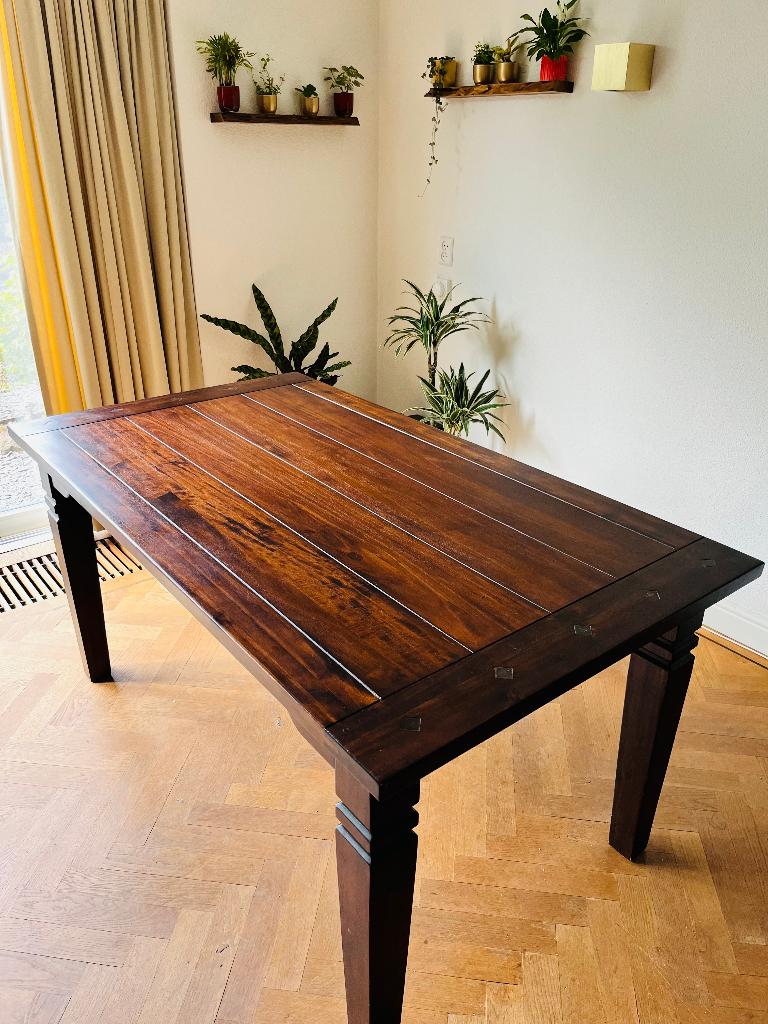Houten verlengbare koloniale eettafel 160x90 / 200 / 240x90, Huis en Inrichting, Tafels | Eettafels, Ophalen, Gebruikt, Koloniaal
