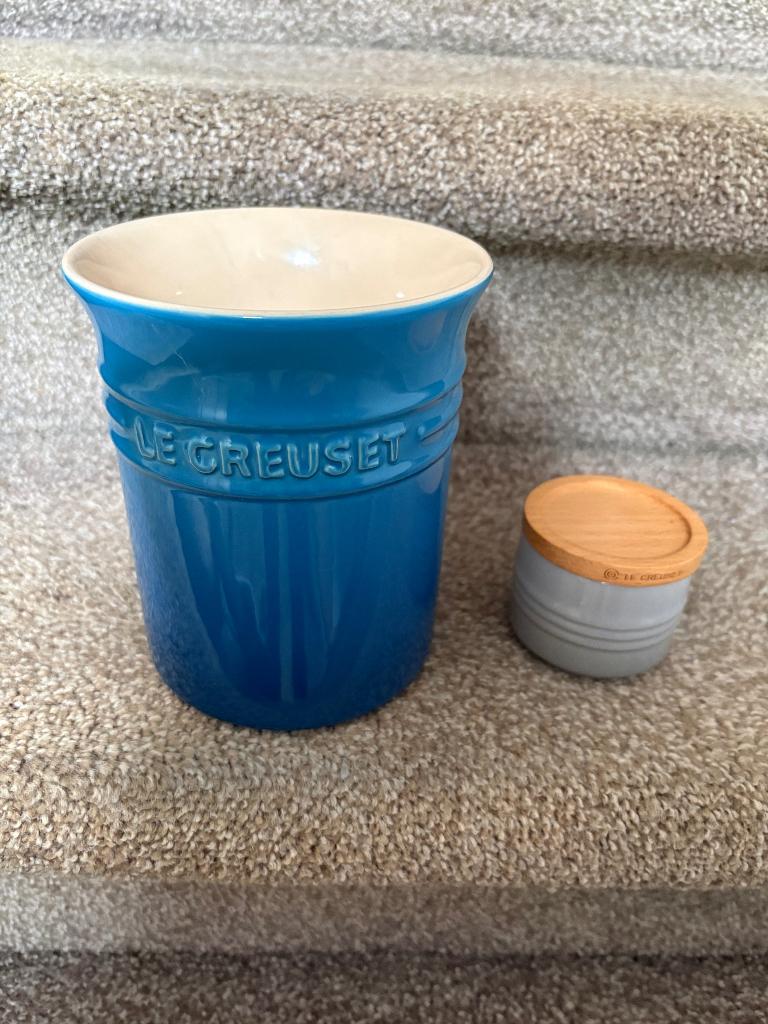 Le Creuset Marseille Spatelpot met suikerpotje, Ophalen of Verzenden, Zo goed als nieuw