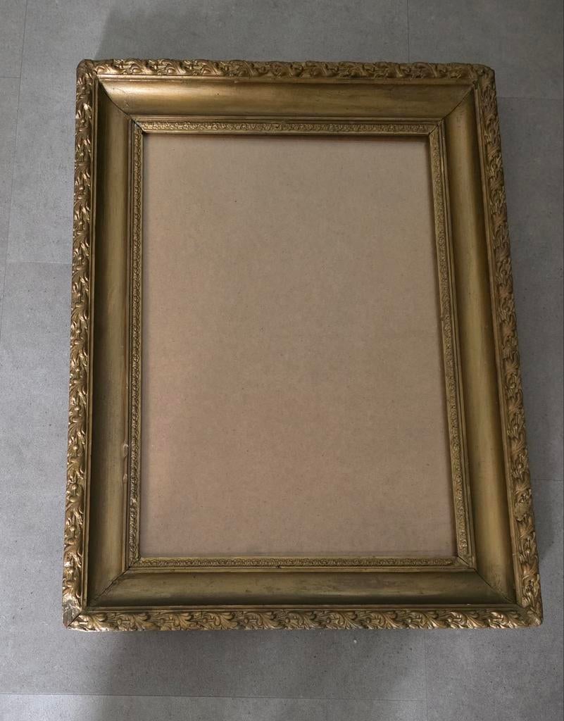 Antieke brocante lijst met glas rococo stijl 1976, Ophalen of Verzenden, Gebruikt, Hout, 50 tot 75 cm