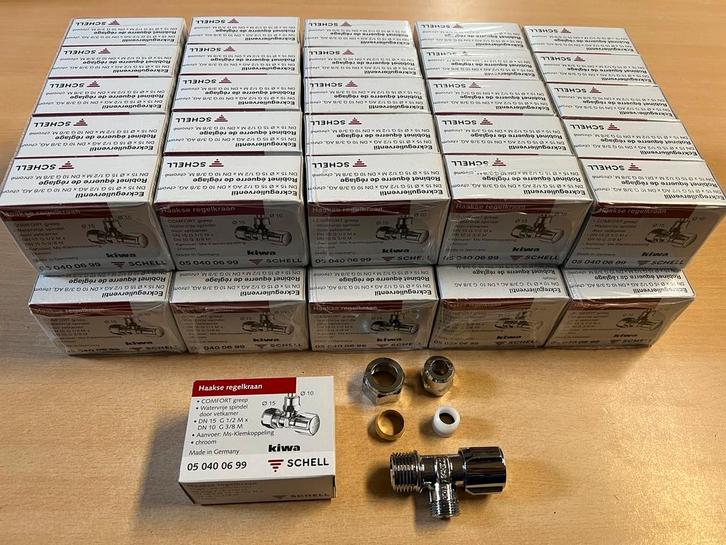 Partij Shell 050400699 Hoekstopkraan 15 x 12mm knel 1/2 x3/8, Doe-het-zelf en Verbouw, Sanitair, Nieuw, Kraan, Chroom, Koper, Ophalen of Verzenden