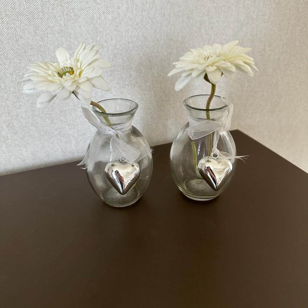 Kleine vaasjes met bloemetje, vaas, bloem, hartje, Overige kleuren, Ophalen of Verzenden, Minder dan 50 cm, Glas