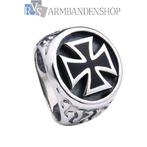 Rvs bikers ring kruis german cross zegelring heren zegelring, 20 of groter, IJzer of Staal, Heer, Nieuw