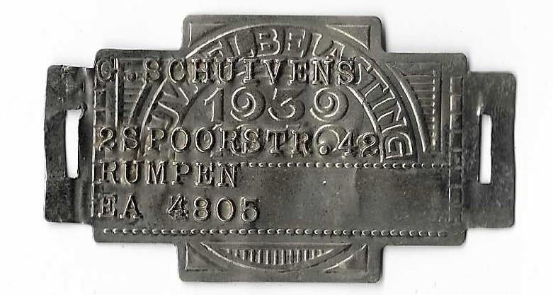 Rijwielbelastingplaatje met adres in Rumpen, Verzenden