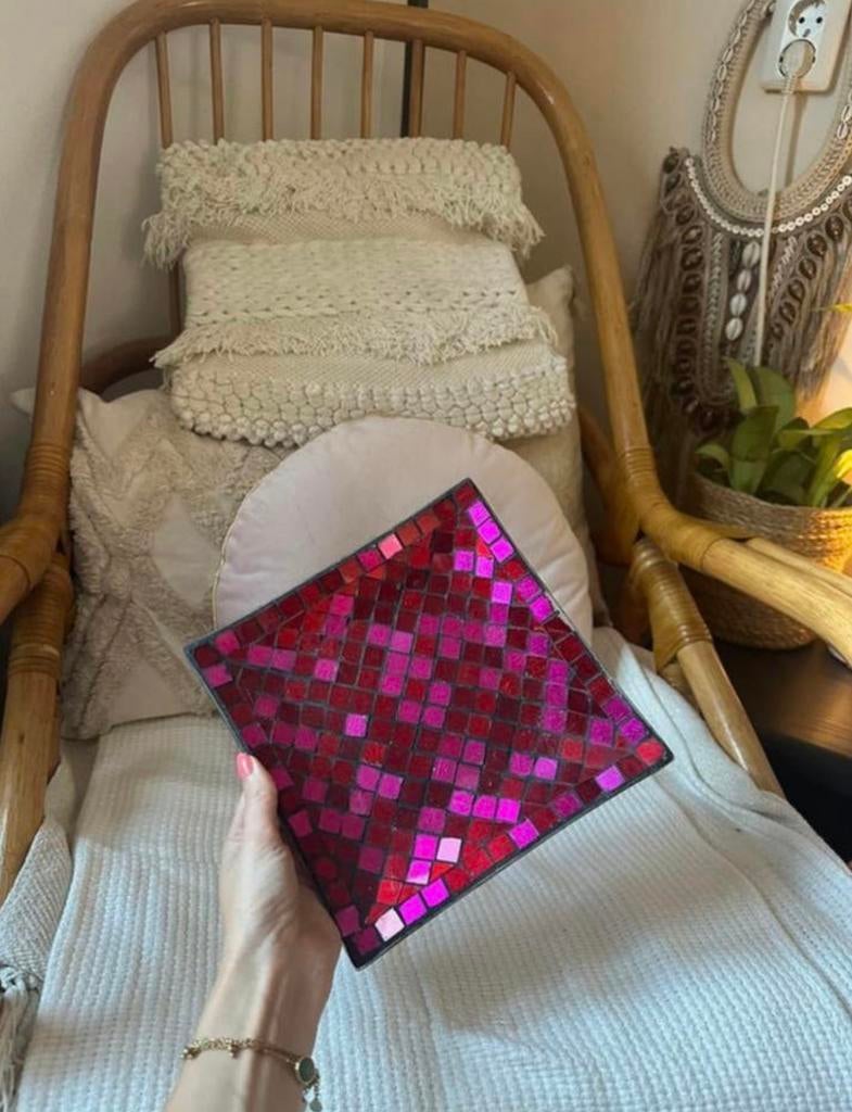 Mozaïek vintage onderbord - vierkant model - roze, Ophalen of Verzenden, Zo goed als nieuw