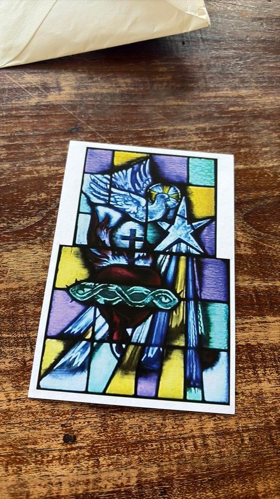Kaart glas in lood raam heilig hart kerk schiedam, Ophalen of Verzenden, Zo goed als nieuw, Kaart of Prent