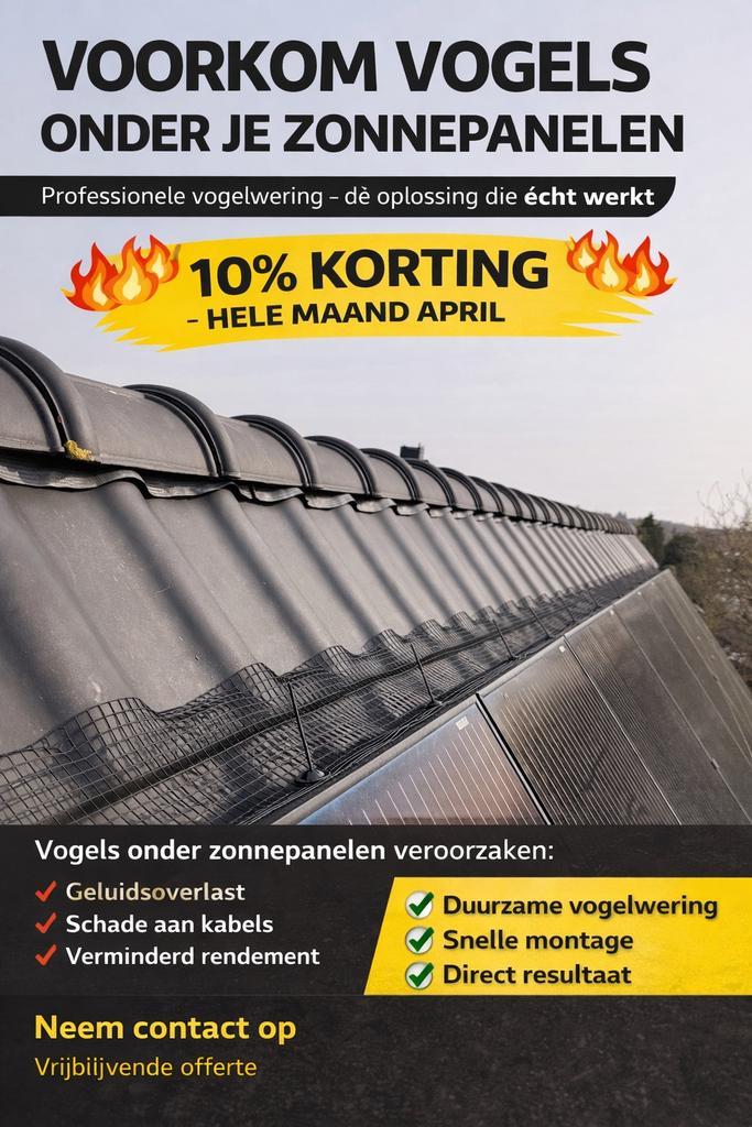 Vogelwering Zonnepanelen, Doe-het-zelf en Verbouw, Overige Doe-het-zelf en Verbouw, Ophalen of Verzenden