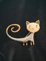 Broche kat met strass steentjes, Overige materialen, Ophalen of Verzenden, Zo goed als nieuw, Zilver