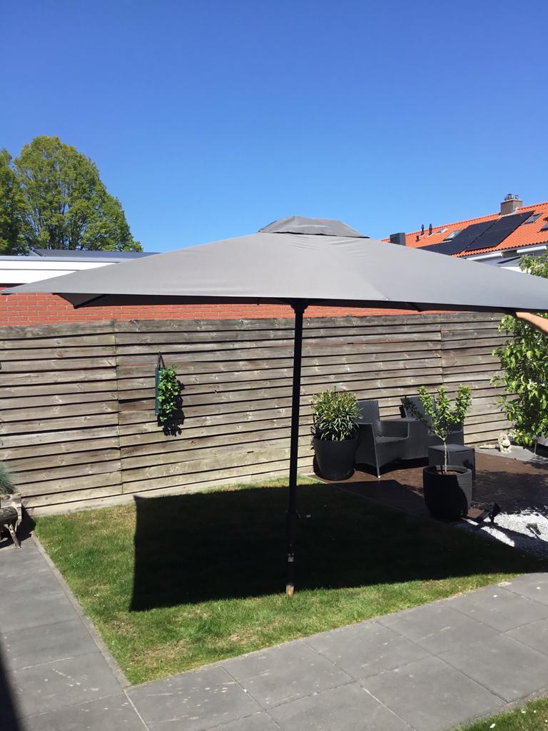 Parasol (antraciet vierkant 3x3), Tuin en Terras, Ophalen, Gebruikt, Minder dan 1 meter, Parasolvoet