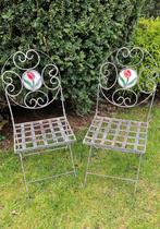 Antieke gietijzeren bistrostoelen met tulp motief, Ophalen of Verzenden
