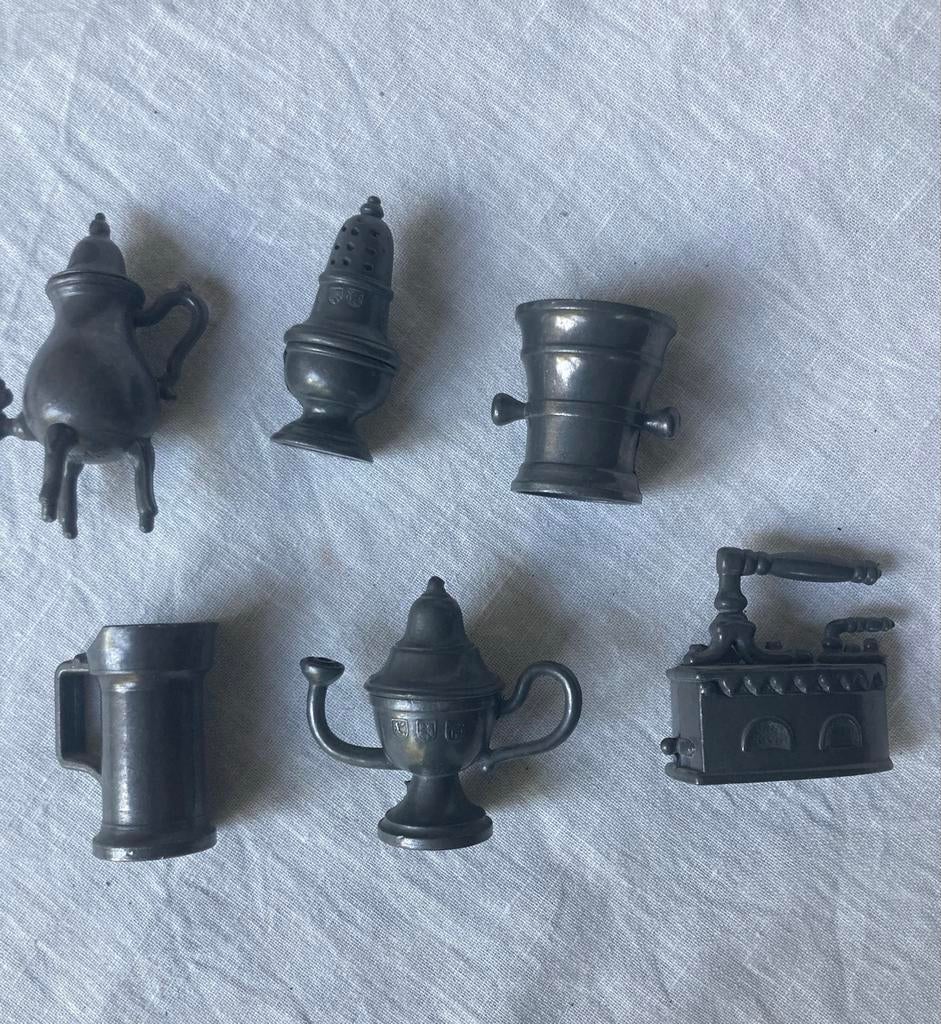 Miniatuur tinnen huishoudelijke voorwerpen set, Antiek en Kunst, Ophalen of Verzenden