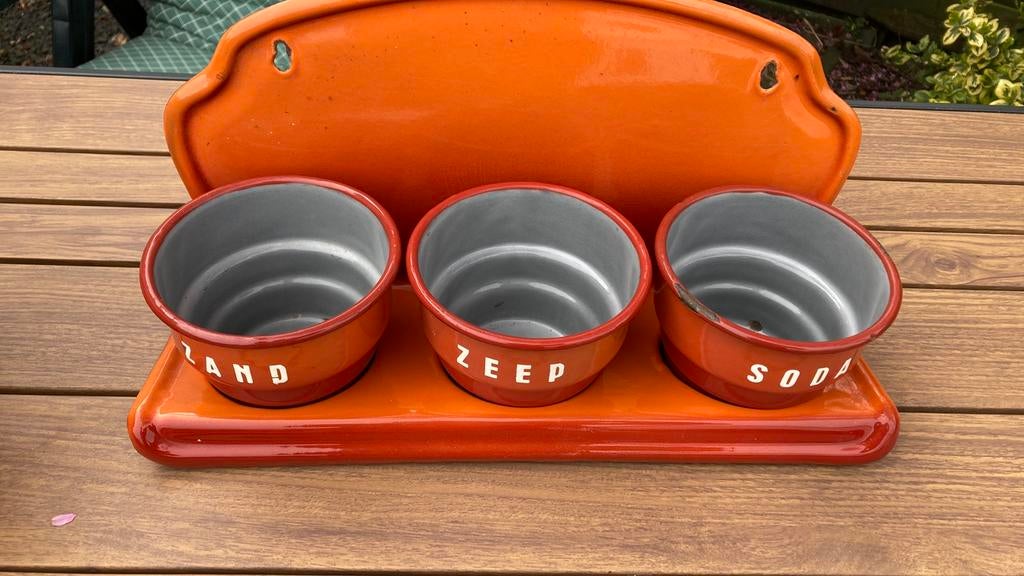 Emaille zand,zeep, en soda (brocant), Ophalen of Verzenden