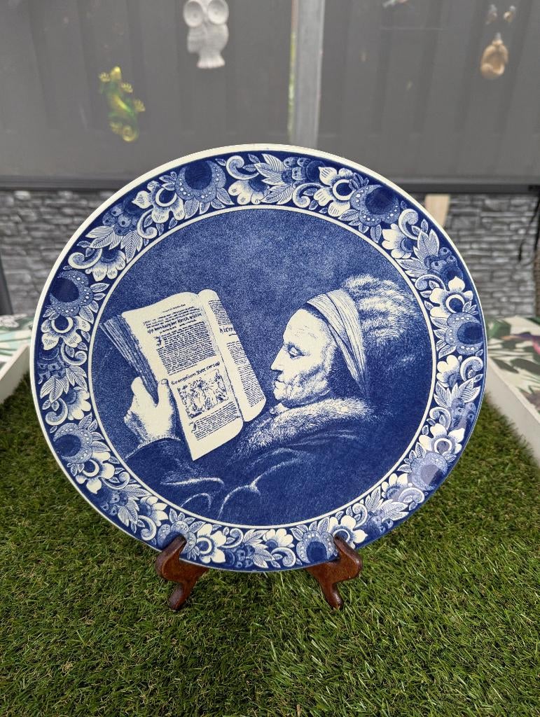 Delfts blauw wandbord Rembrandt's moeder, Ophalen of Verzenden